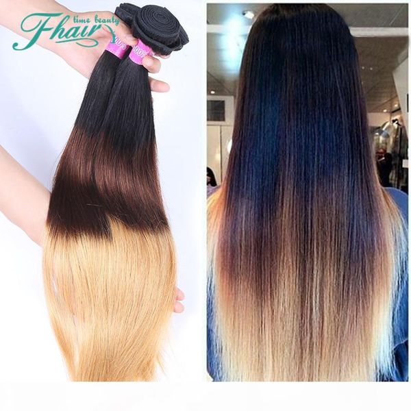 

factory outlet 7a brazilian ombre straight hair extensions 3 bundles 1b 4 27 ombre 3 tone color hair straight dhl, Black