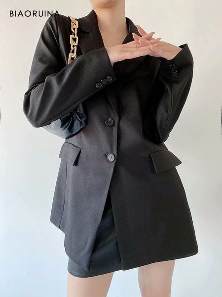

biaoruina women's black single breasted fashion long blazer back hollow out ladies elegant all-match coat casual outerwear, White;black