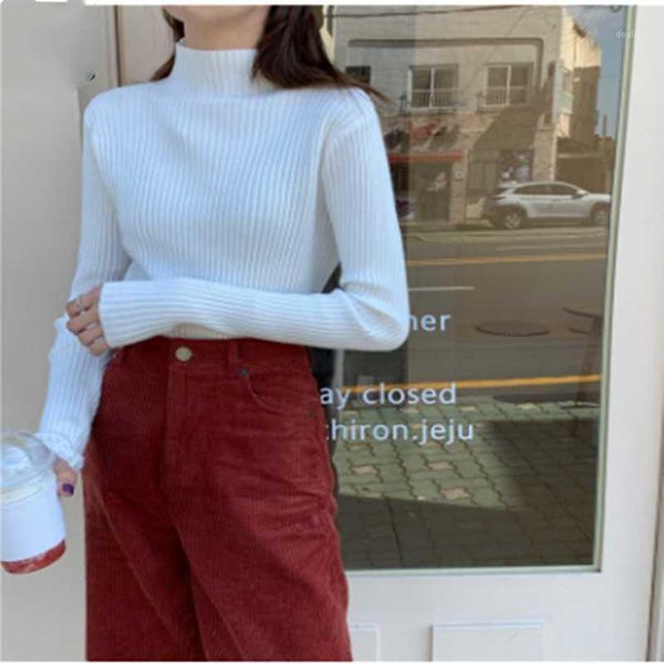 

sweate women's autumn and winter slim fit long sleeve with sweater half high collar black foundation versatile solid color bott1, White;black