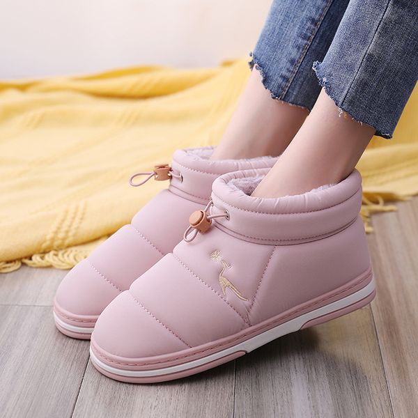 

warm long teddy snowboots winter comfortable low dwaterproof heel water ankle women boots thicken cotton, Black