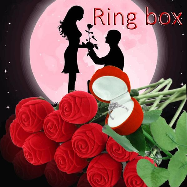 

gift wrap 2021 arrival creative red rose ring box jewelry boxes earring storage organizer case for valentine's day
