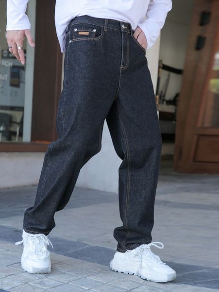 

men letter patched detail tapered jeans x08b#, Blue