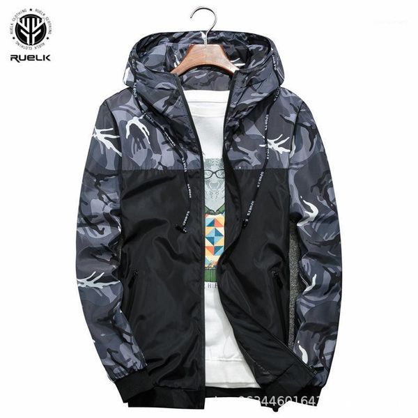 

ruelk 2020 spring and autumn men's fashion casual camouflage hooded jacket men's trend camouflage coat cool windbreaker m-6xl1, Black;brown