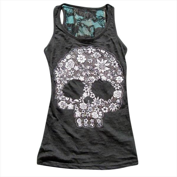 

2018 women tank summer vest punk rock skull print tank casual sleeveless vest women clothing lj8813m, White