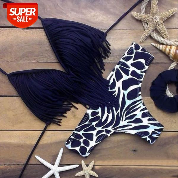 

women tassel bandage bikini 2019 halter swimwear brazilian swimsuit female bathing suit beachwear ladies biquini #bv1f, White;black