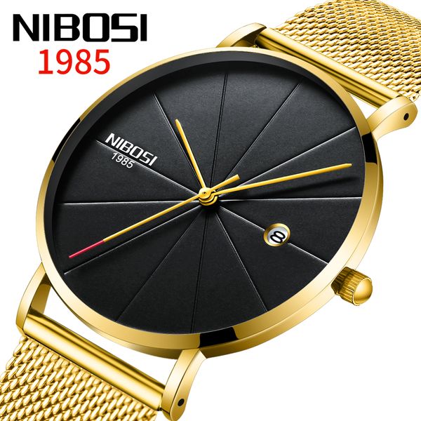 

relogio masculino nibosi mens watches 2020 fashion mesh watch men brand luxury ultra thin waterproof simple quartz watch men, Slivery;brown