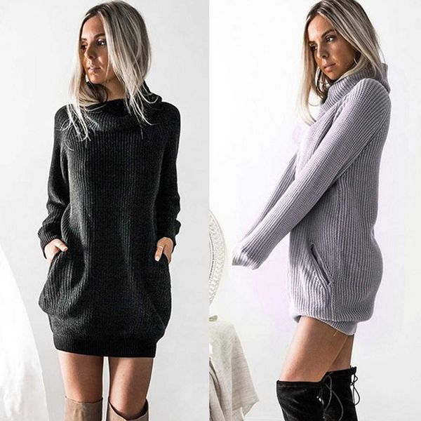 

autumn winter sweater solid casual es womens long sleeve turtleneck knitted roll neck jumper ladies mini, Black;gray