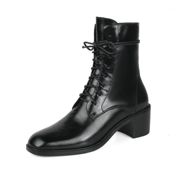 

boots punk women ankle 2021 autumn winter quality genuine leather short zipper motorcycle party shoes woman1, Black