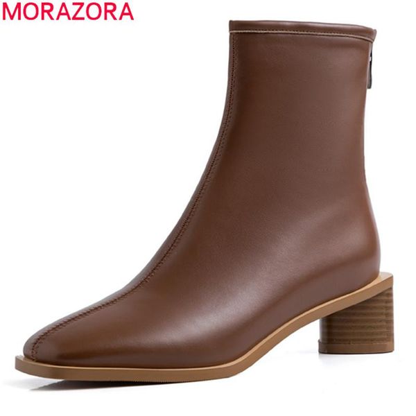 

boots morazora 2021 arrive fashion ankle thick high heels solid women square toe simple autumn winter shoes big size, Black