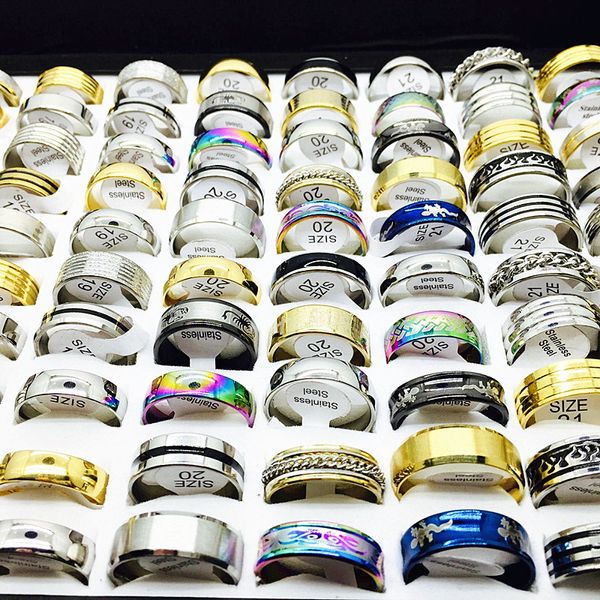 Großhandel Bulk Lot 50PCs Herren Damen Mix Styles Edelstahl Ring Party Verlobung Schmuck Bands Ringe