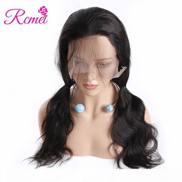 

rcmei peruvian human hair body wave full lace wigs 100% unpricessed human hair wigs with baby hair 150% density 8-26 inch ing, Black;brown