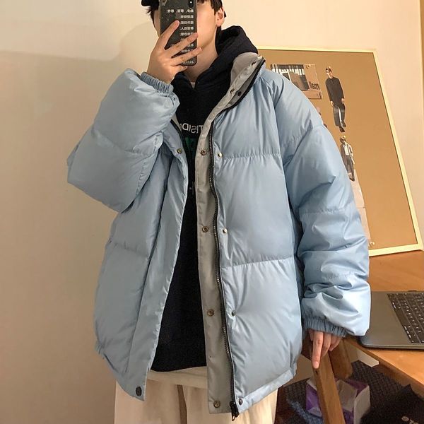 

2021 new couple winter new men's casual oversize down jacket korean streetwear man warm clothing zzgt, Black