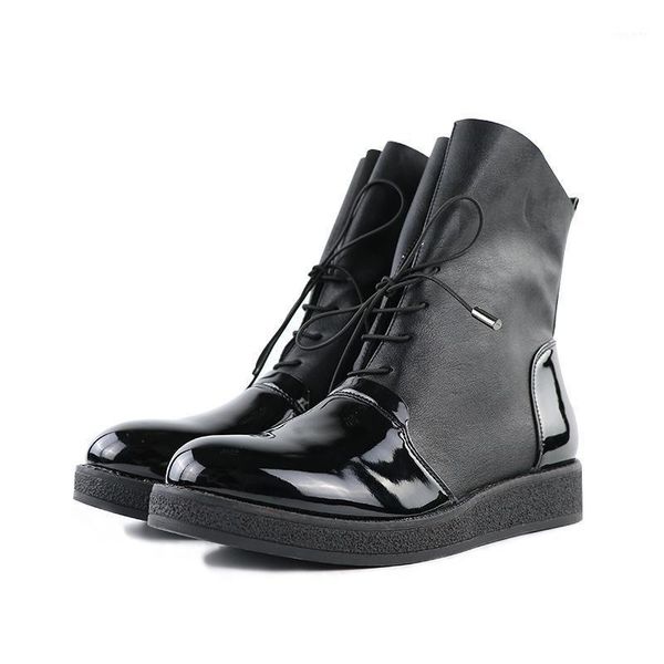 

2020 new winter contracted patent leather female leather boots round head thick bottom ankle boots for russian undertakes1, Black