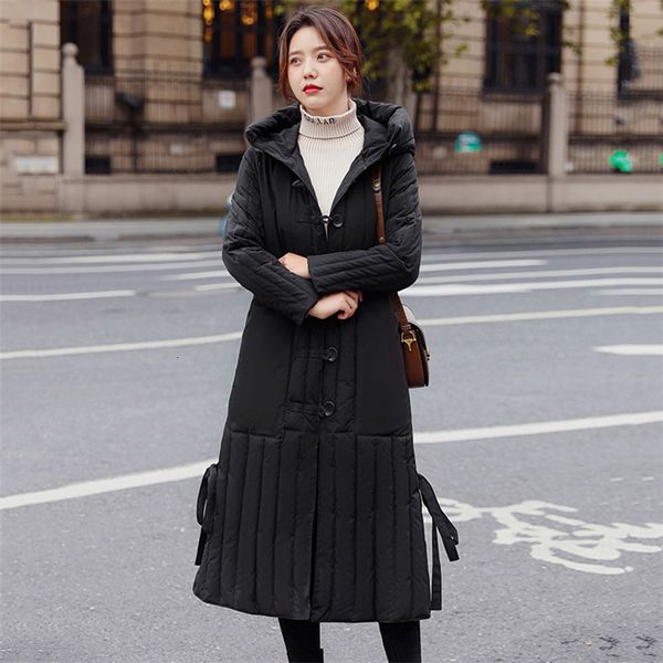 

2021 new female white winter coat 3xl plus size with hood down cotton coats new autumn green fashion long heat parka sf037 8lgr, Black