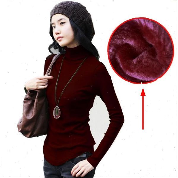 

slim thicken interior velvet casual thick warm womens autumn winter turtleneck sweater big size solid color long sleeved, White;black