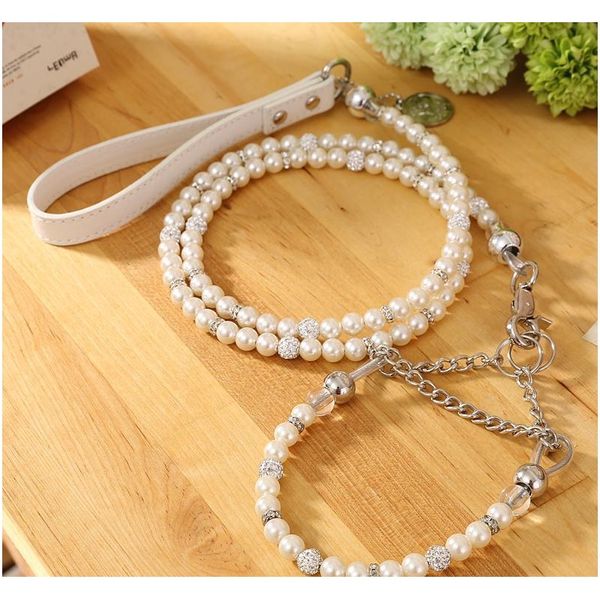 

moccapet ]new silver pearl pet collar leash set dog collar dog leash pet supplies dog collars jllhde eatout