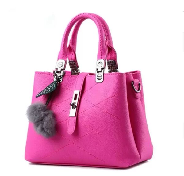 

hbp embroidery messenger bags women leather handbags sac a main ladies hair ball hand bag lady tote fuchsia color