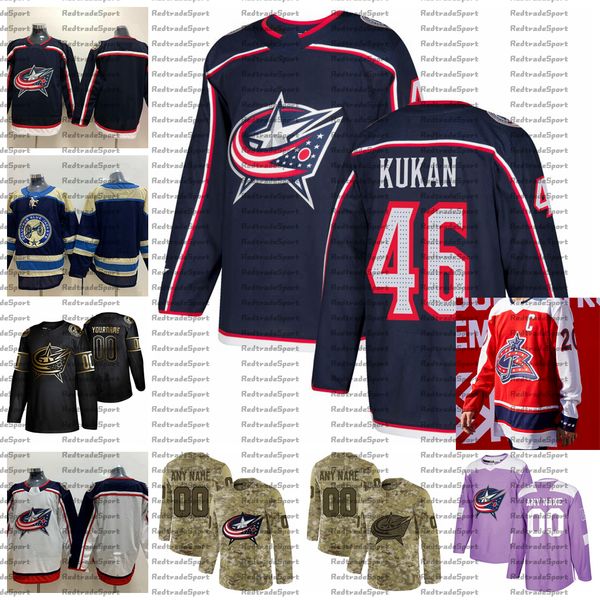 

2021 reverse retro customize #46 dean kukan columbus blue jackets jerseys golden edition camo veterans day fights cancer hockey jersey, Black;red