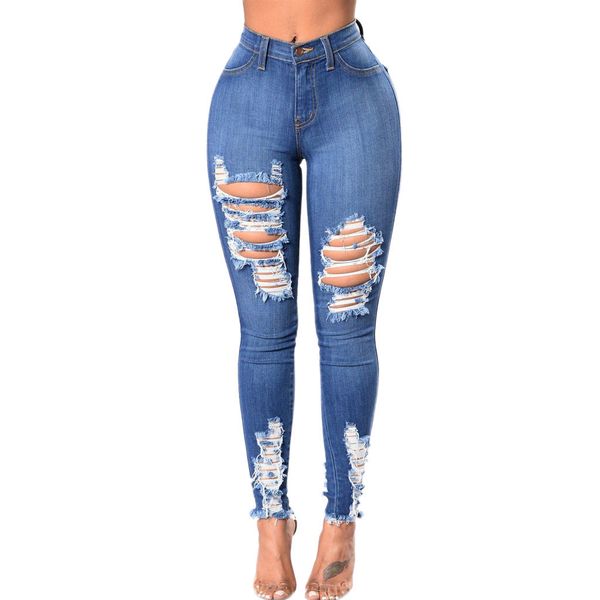 Jeans denim casual a vita alta da donna Jeans slim plus size con buco strappato Jeans lunghi denim Pantaloni normali Jeans mamma da donna # YL10 201105
