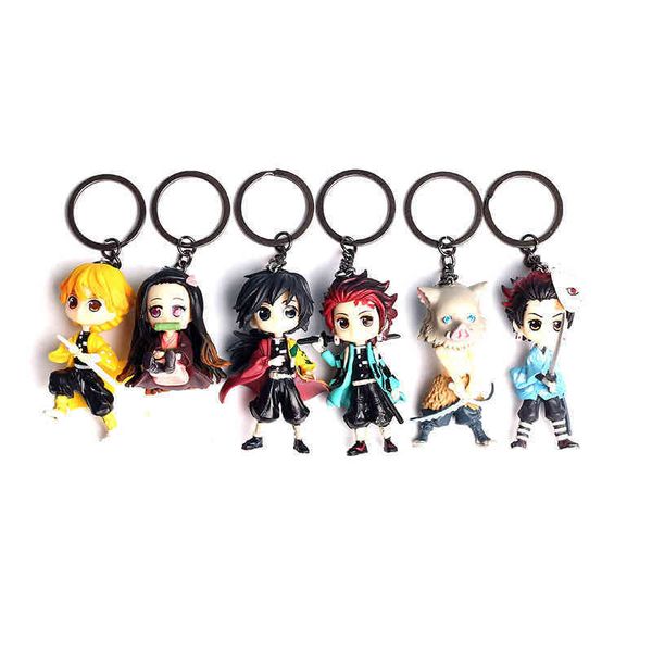 

keychains 3d animated key ring, backpack accessories, lovely kamado tanjirou nezuko agatsuma zenitsu pendant, gift, Silver