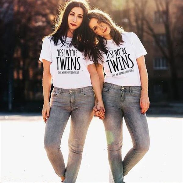 

1pcs twin women bff t shirt friend sister tumblr yes were twins no we are not identical girls fashion bff shirt, White