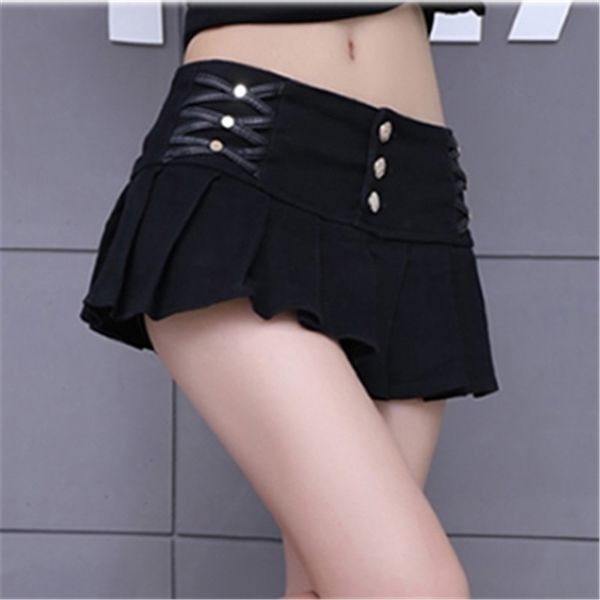 

black white pencil pleated micro mini skirts womens summer fashion bohemian night club women short skirt faldas mujer y200403, White;black