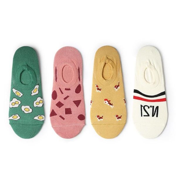 

socks & hosiery women's spring summer cotton shallow mouth original personality trend fashion cartoon digital printing low help boat, Black;white