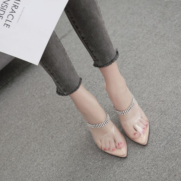 

2021 new transparent burst models pointed to heel sandals i3ka, Black