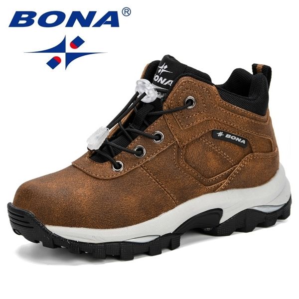 

bona boys girls fashion sneakers children school sport trainers synthetic leather kid casual skate stylish designer shoes comfy 201112, Black