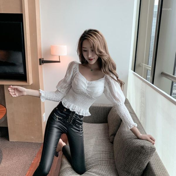 

2019 new vintage puff sleeve hollow out lace pricing french ruffle a fairy blouse shirt white black 50441