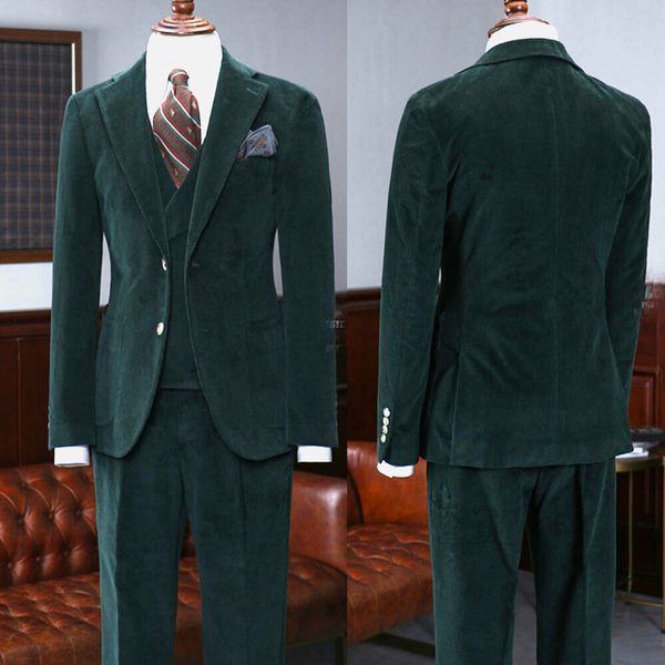 

men dark green corduroy suits formal business groom wedding tuxedos two button custom size and color, White;black