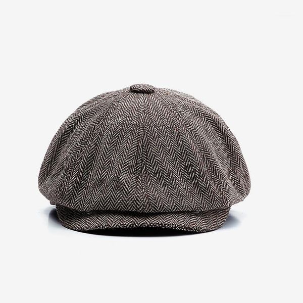

European and American beret women autumn and winter new British retro hat men's literature art hundred octagonal hat.1, Blue;gray