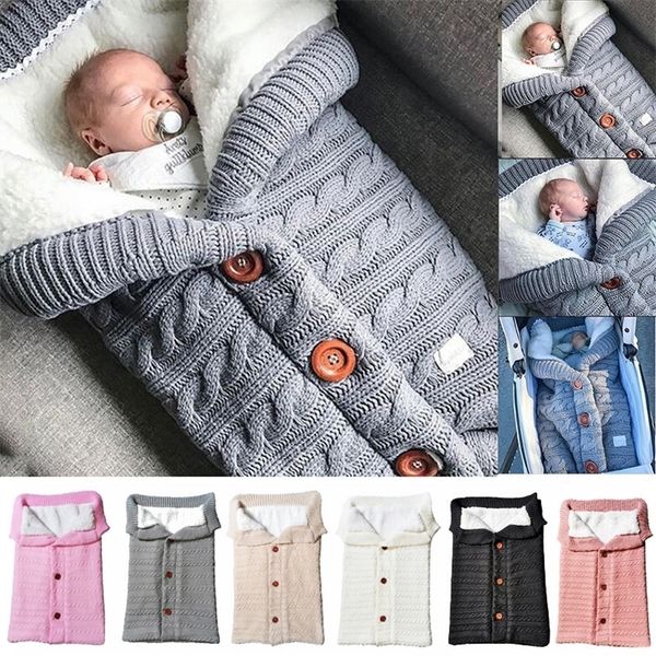 Babydecken Gestrickte Neugeborenen Umschlag Schlafsack Kleinkind Verdicken Baumwolle Musselin Swaddle Infant Winter Kinderwagen Wärmer Wrap LJ201014