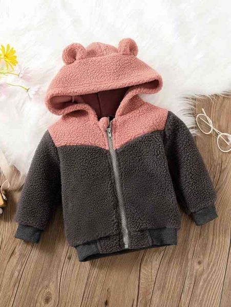 

baby two tone 3d ear design hooded teddy jacket she, Blue;gray