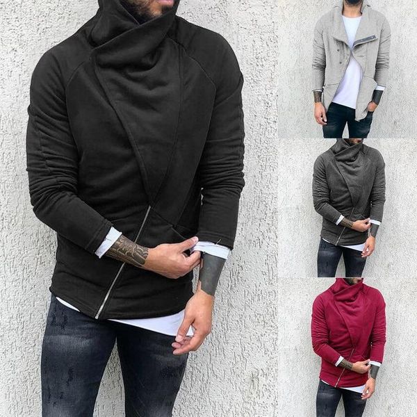 

2020 men's solid color zip up hoodie classic winter hooded sweatshirt zipper fleece warm cardigan jacket coat autumn, Black;brown