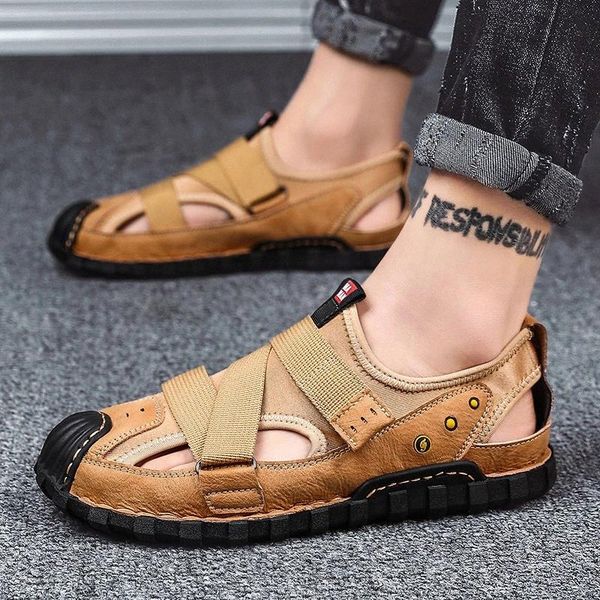 

breathable cutout sandals men big size 39-48 summer soft casual shoes men comfortable slip-on beach shoes zapatos de hombre #jx4y, Black