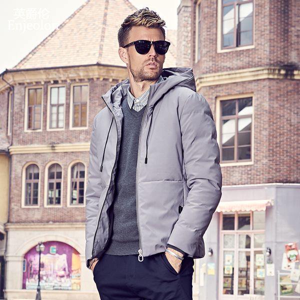 

enjeolon brand thicken winter down hooded jacket men light down coat for men hoodies parka coat 3xl down parka male yr918 201114, Black