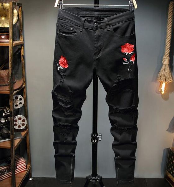 

21ss men's brand designers jeans distressed ripped slim fit biker denim pants mens leisure fashion jeans d88, Blue