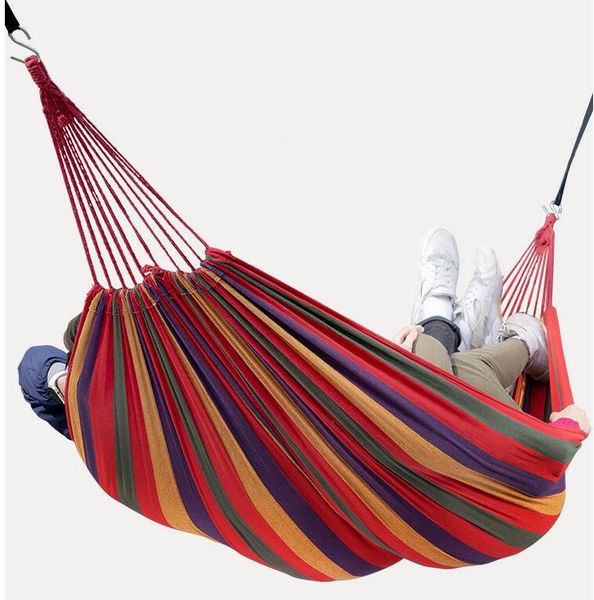 

2021 hanging hammock 200*80cm hamac outdoor leisure bed hanging bed double sleeping canvas swing hammock camping hunting with backpack #xf62