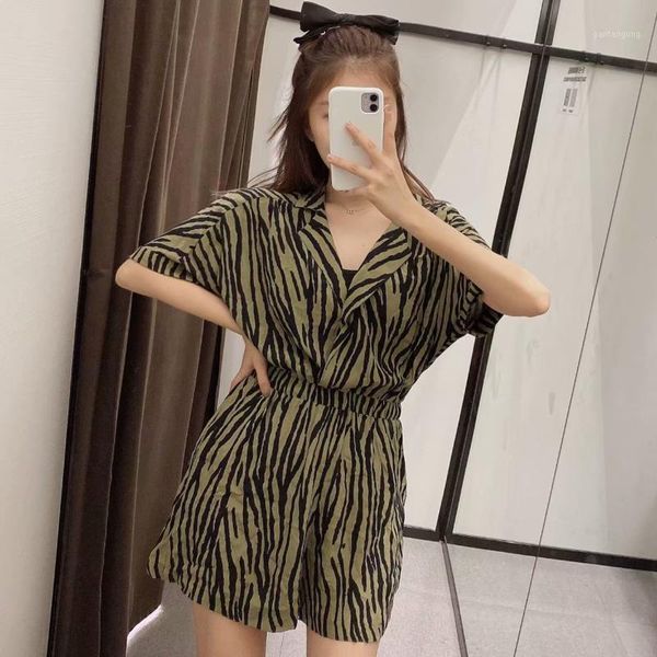 

2020 new office lady women's animal print short jumpsuit woman pants1, Black;white
