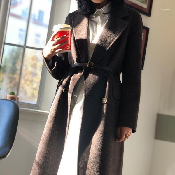 

winter of 2020 about the new wool coat temperament of female in han edition loose long purple woolen cloth coat1, Black