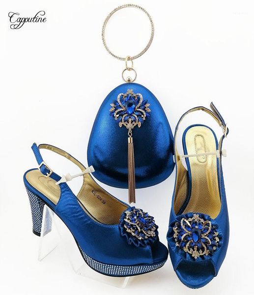Обувь для одежды Довольно итальянский Королевский синий дизайн High Cool Sandal и сумка с камнями для леди QSL024 высота 10см