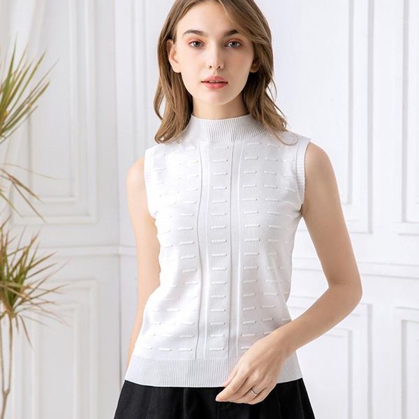 

female fashion summer vest vintage vest half turtleneck fashion casual knitted sleeveless 1, White