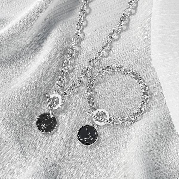 

minimalist casual neck chain necklaces for women round marble pendants hiphop female fashion jewelry necklace naszyjnik, Silver