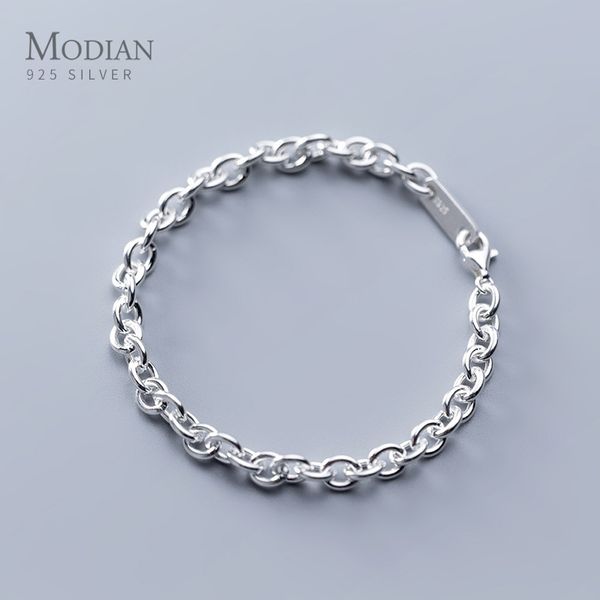 

modian new minimalism chain bracelet for women genuine 925 sterling silver geometric bracelet korea style fine jewelry bijoux q1201, Black