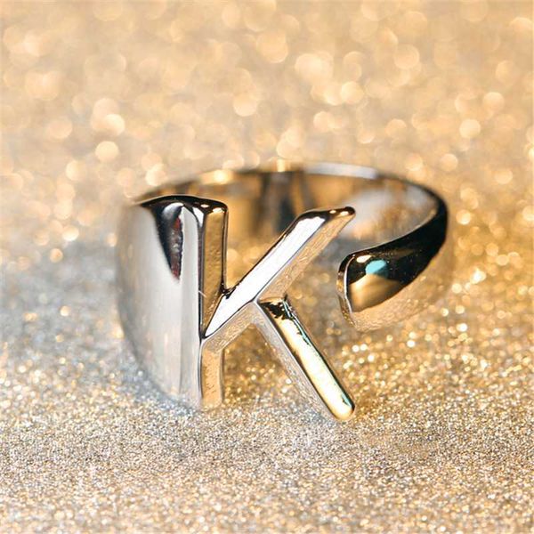 

minimalist female a-z letter metal ring charm gold color engagement ring fashion opening wedding rings for women, Golden;silver