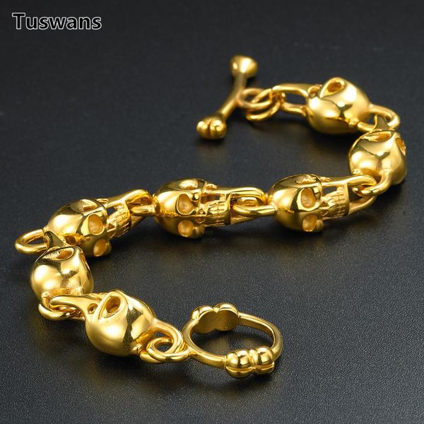 

rock men gold color skull bracelet jewelry stainless steel bracelets bangles for men party jewelry wholesaletsylb015 wmtmmm bdesybag, Bronze;silver