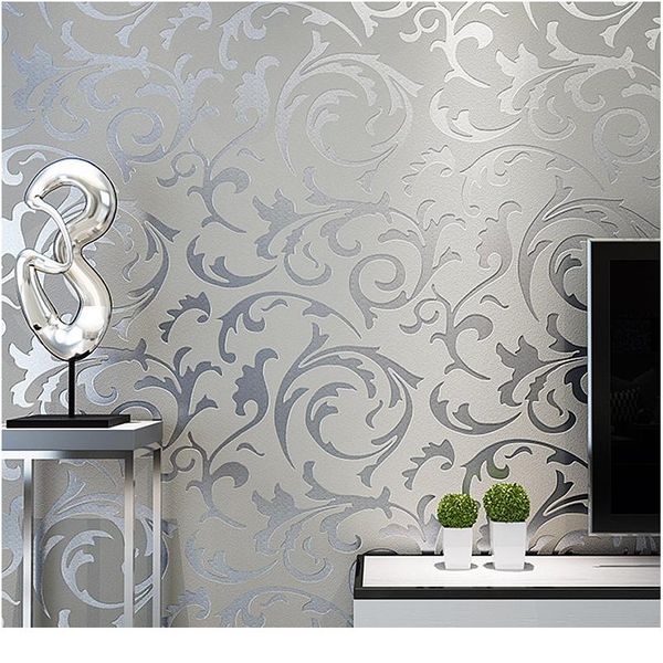 

grey 3d victorian damask embossed wallpaper roll home decor living room bedroom wall coverings silver floral luxury wa wmtzjs