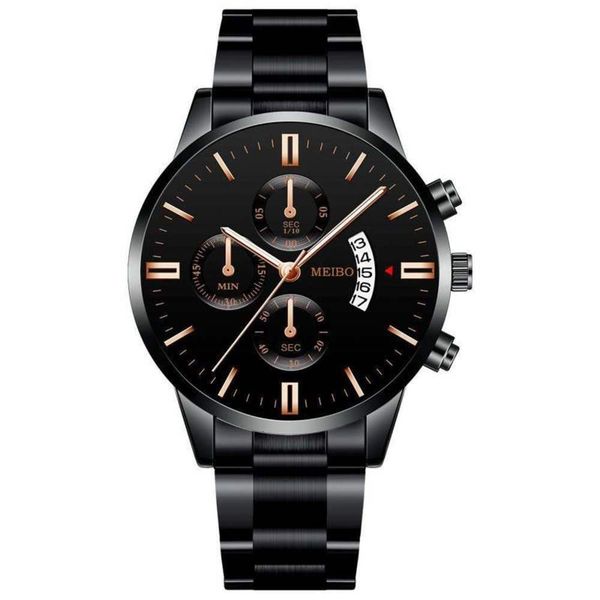 

band apply steel to watch platform innovation false three eyes six needle calendar business men's quartz wrist performance, Slivery;brown