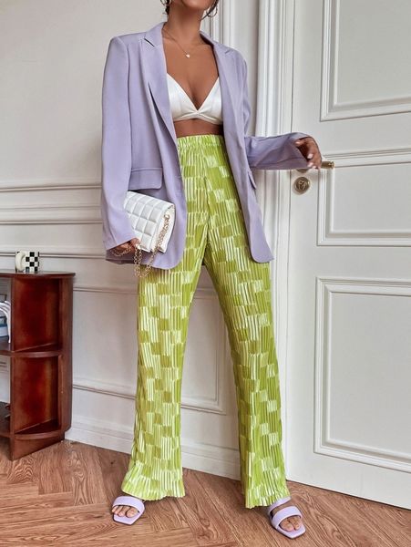 

high waist geo textured wide leg pants a2is#, Black;white